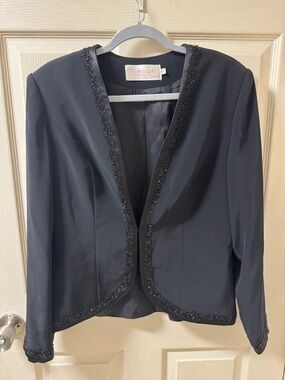 Black Beaded Open-Front Women's Jacket size 12